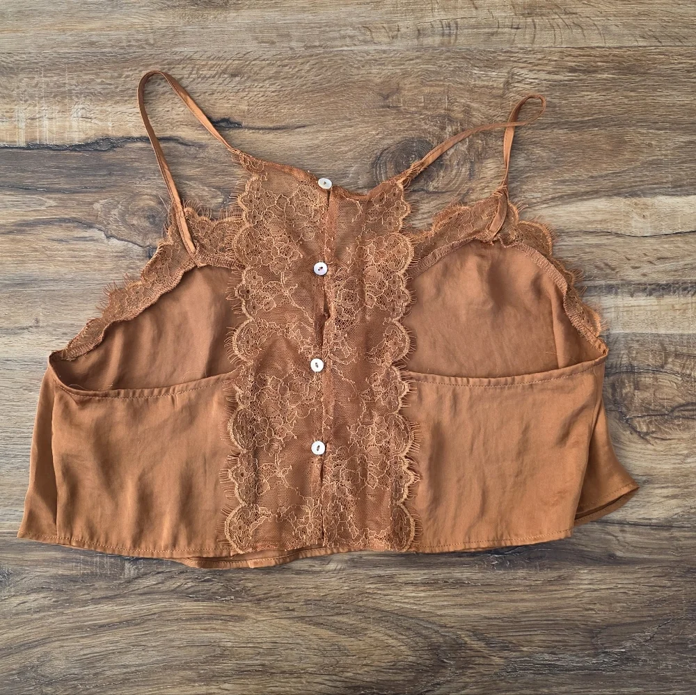 Free People Rust Orange Satin Lace-Trim Cropped Cami - Picture 5 of 6